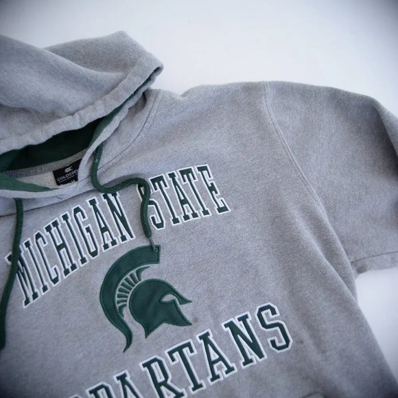 Vintage Colosseum Michigan State Spartans Grey & Green Pullover Hooded Sweater M - Picture 10 of 12